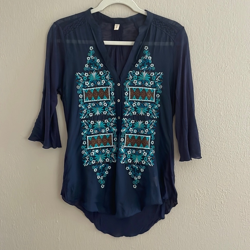 Anthropologie TINY Embroidered Silk and Cotton Top